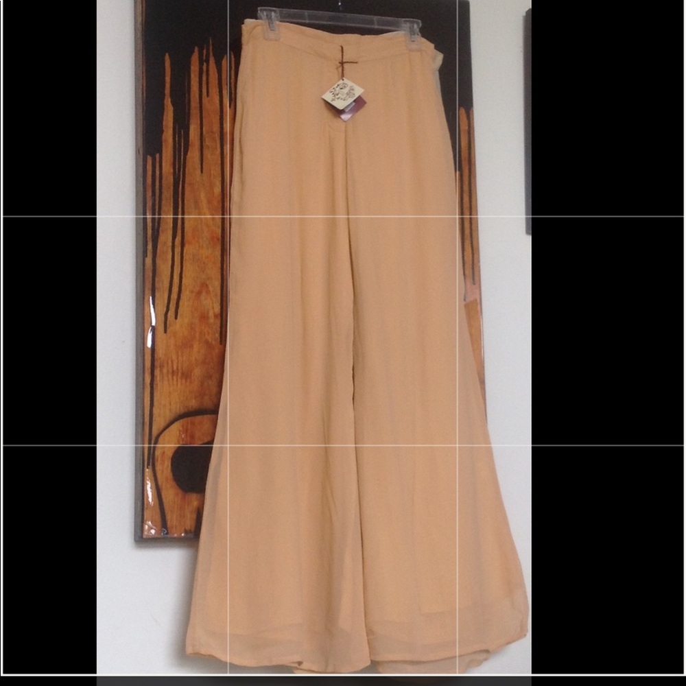NATAYA Wide chiffon pants peach with front zip